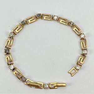Vintage Avon Gold Tone Greek Key Bracelet with Sparkling Rhinestones